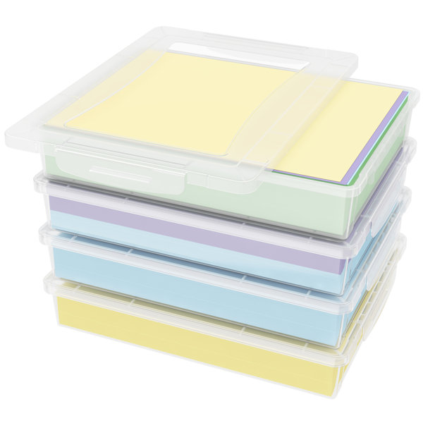 2 Pack Plastic Multi-Purpose Storage Box With Latching Lids, Clear A4 Paper Storage Classroom Organization Storage Containers Board Game Craft Document Mag